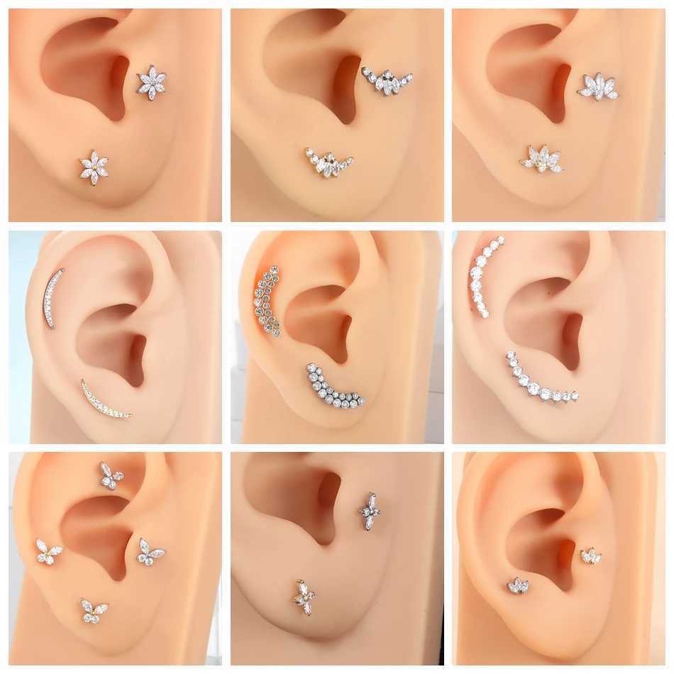 1PC Titanium Cubic Zirconia Tragus Helix Piercing Stud Earrings for Women Internally Threaded Labret Piercing Lip Ring Jewelry y250715