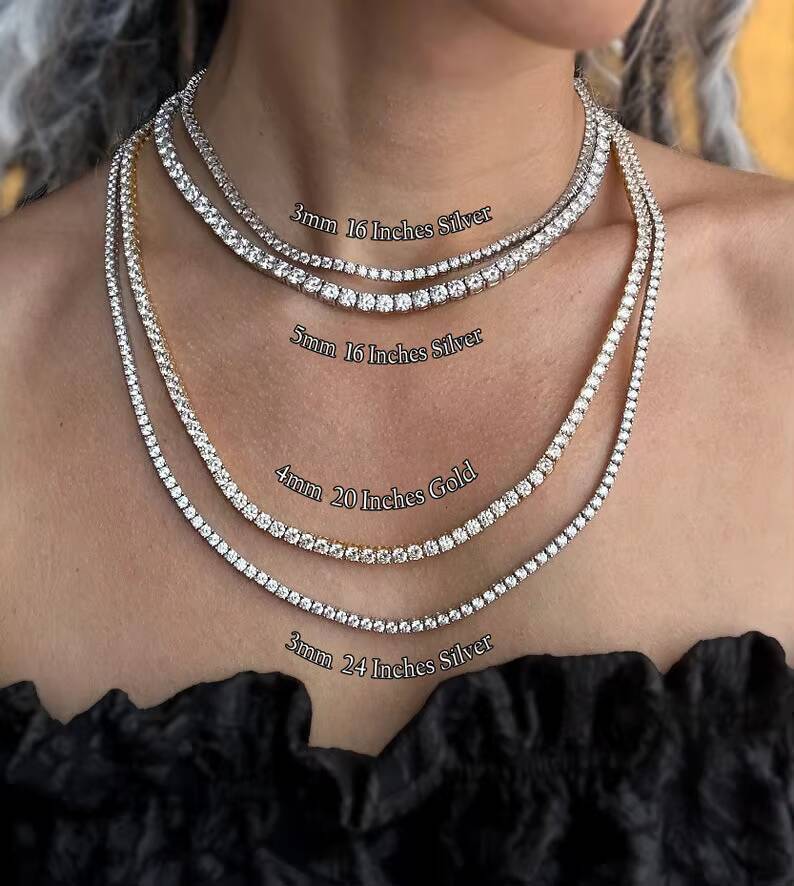Rinntin SMN Pass Diamond Tester Hip Hop Jewelry 2mm-4mm VVS Moissanite Diamond 925 Silver Iced Out Tennis Chain Necklaces