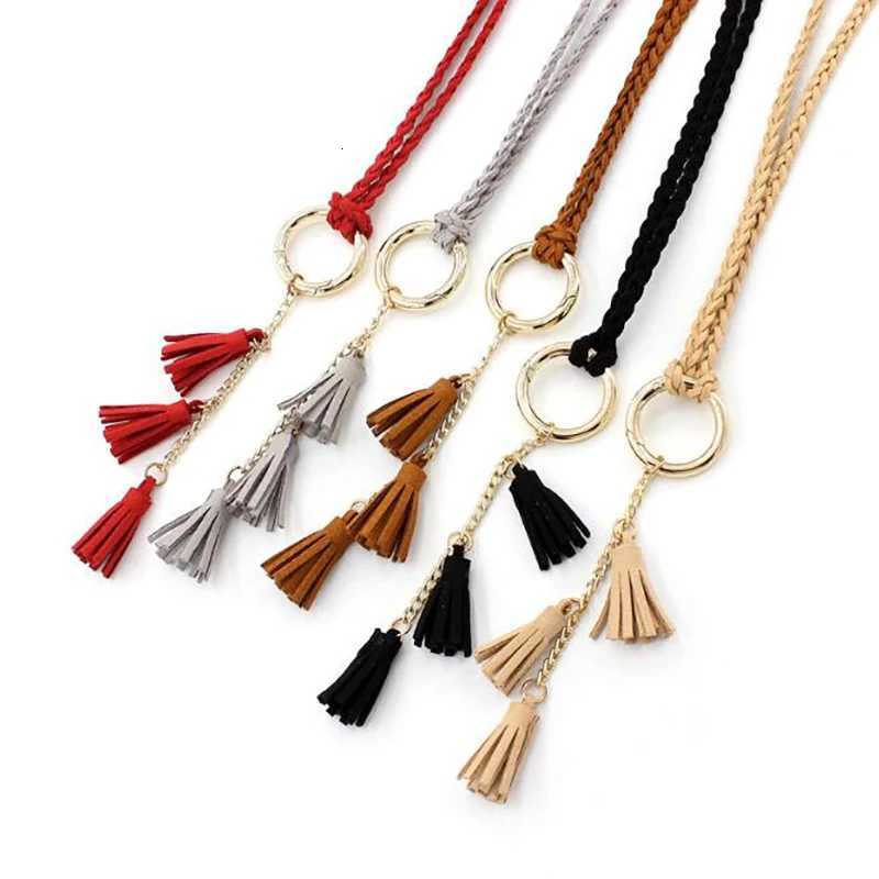 2024 New Fashion Women Solid Color Braided Tassel Belt Boho Girls Thin Waist Rope Knit Belts for Dress Waistbands Accessories W250717