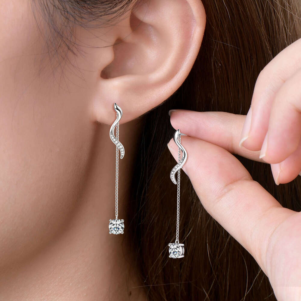 Fashion Long Tassel Niche Moissanite Earrings Elegant High-End Feel Pure Sier Ear Jewelry Gift For Best Friend C9e