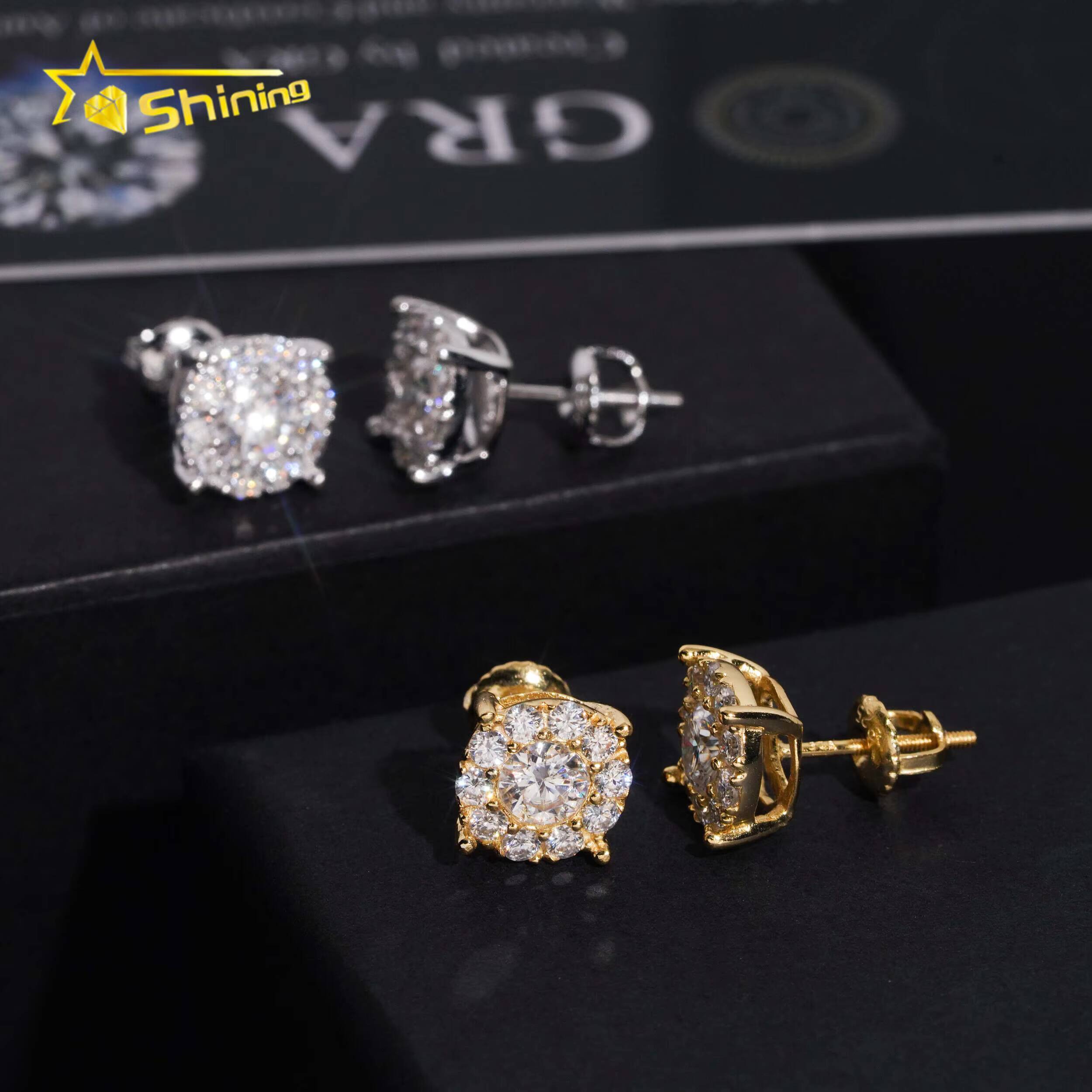 High Quality Iced Out 925 Sterling Silver Screw Back Moissanite Stud Earrings Hip Hop Jewelry Custom Rapper Moissanite Earrings