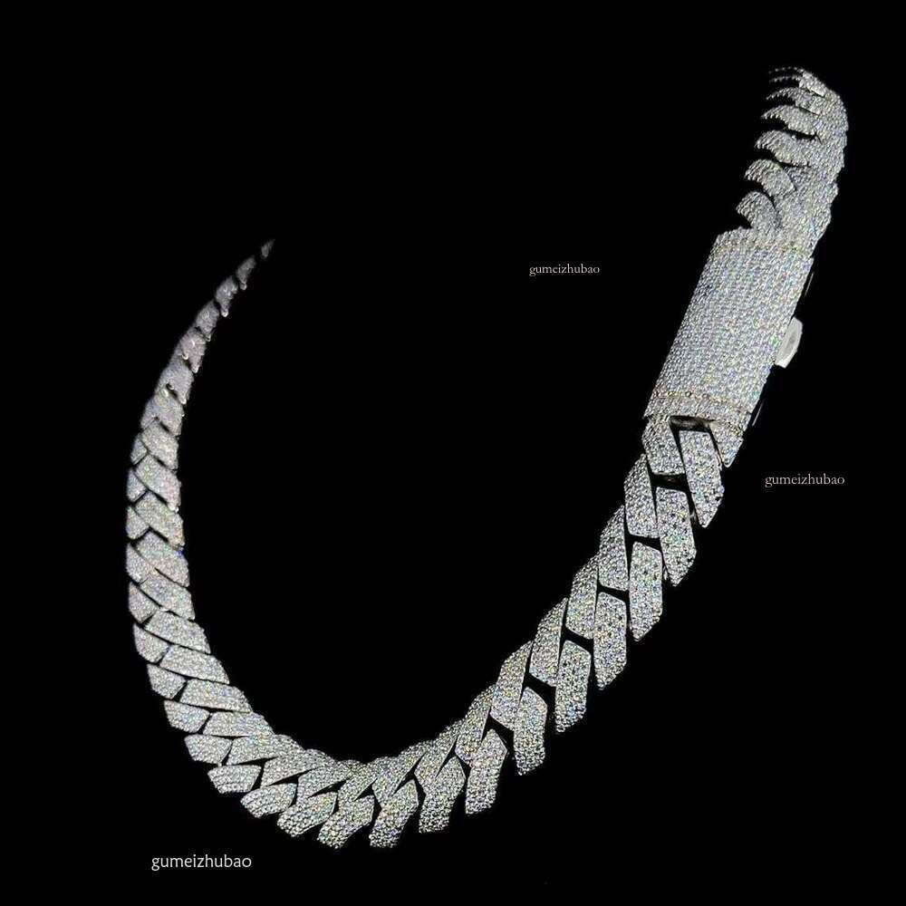 Hip Hop Jewelry Bracelet necklace vvs Moissanite Cuban chain16inch Miami Iced Chain, Sterling Silver, Embellished with Icy