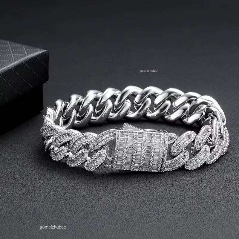 Hip hop braceletTop jewelry bracelet necklaceCustom 16mm Vvs Moissanite Iced Out Dia Necklace Arc Sterling Sier Baguette Cuban Chain
