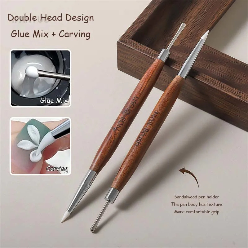Double Head Nail Art Brush Silicone Spatula Brush Carving Flower Painting Pen Stainless Steel UV Glue Mixed DIY Manicure Tools 250716