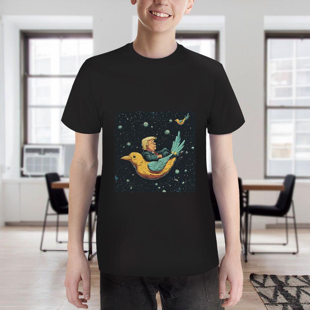 ddmywed Boy and girl Children's T-shirt t shirt with an image of a bird sitting on the moon