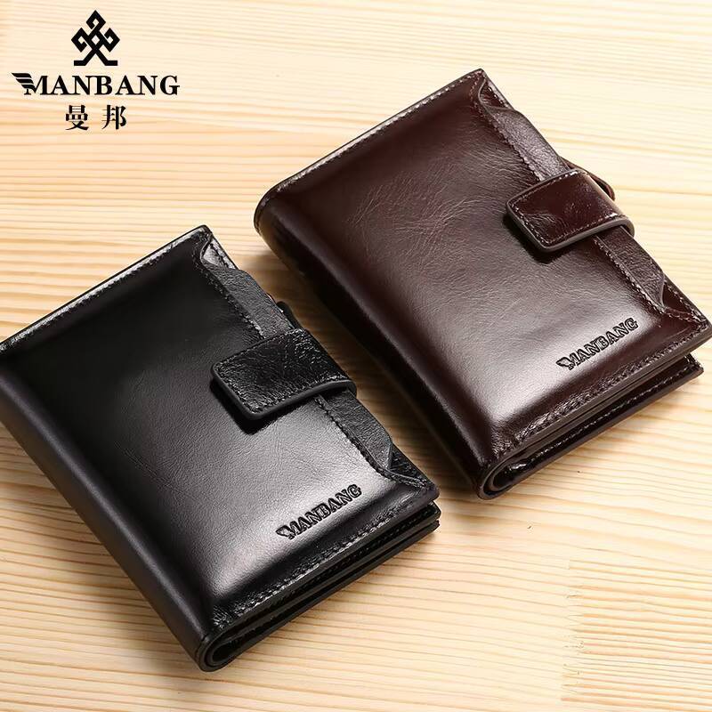 ManBang Brand Luxury Mens Wallet Genuine Leather Purse Vertical Drivers License First Layer Cowhide Multi-Function Card Bag ddmynov
