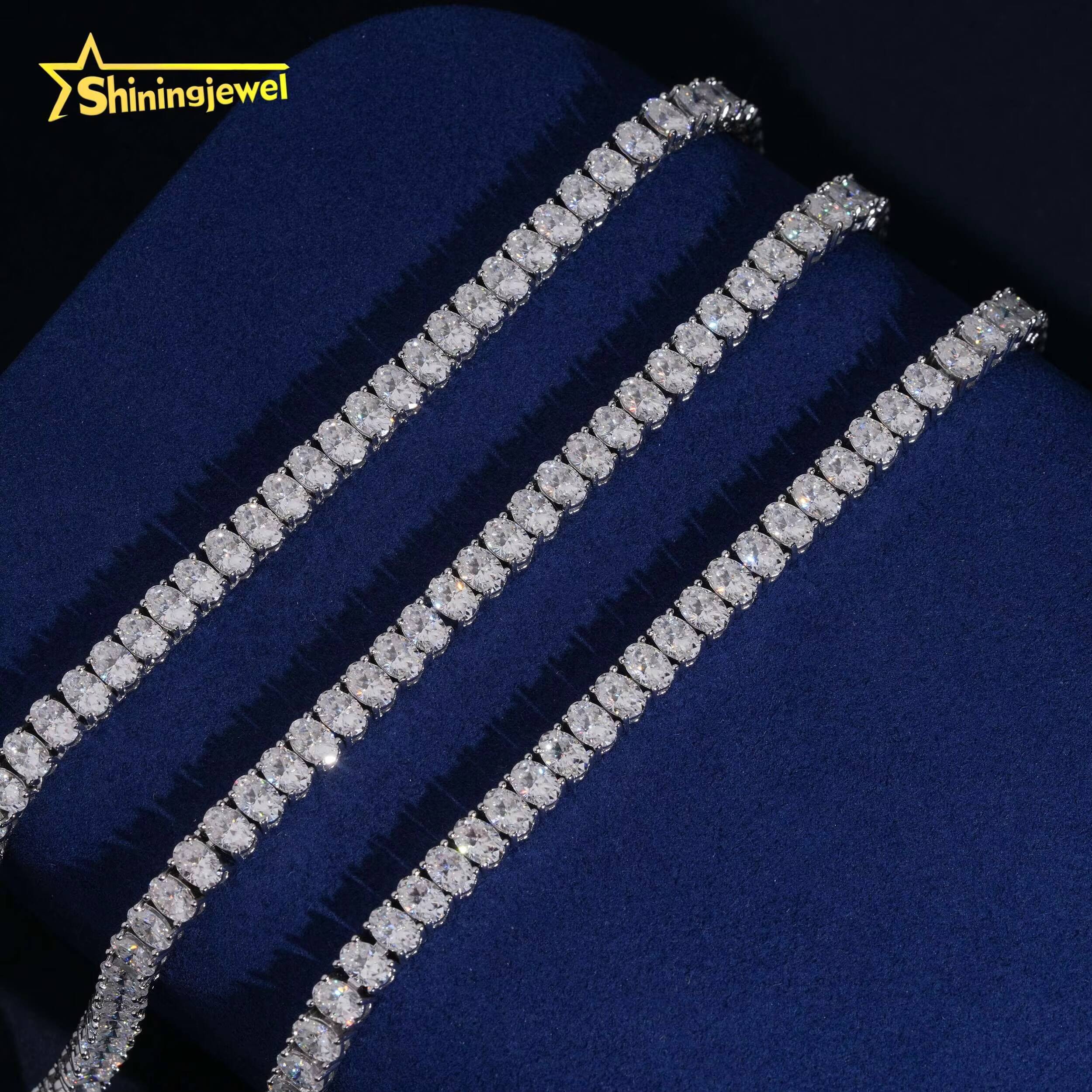 GRA Certification Oval Cut 4X6mm Fancy Shape Tennis Chain 925 Silver Moissanite Tennis Necklace Rapper Jewelry