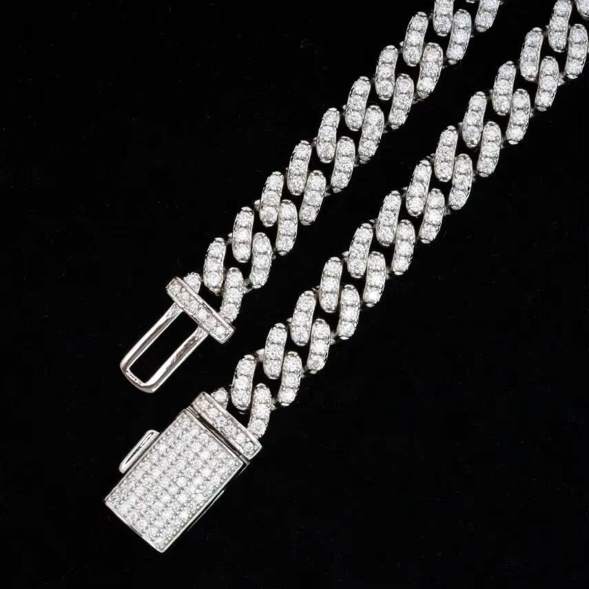 Popular Jewelry Iced Out 925 Sliver Cuban Link High Quality Moissanite Diamond Hip Hop Men Cuban Chain Necklace