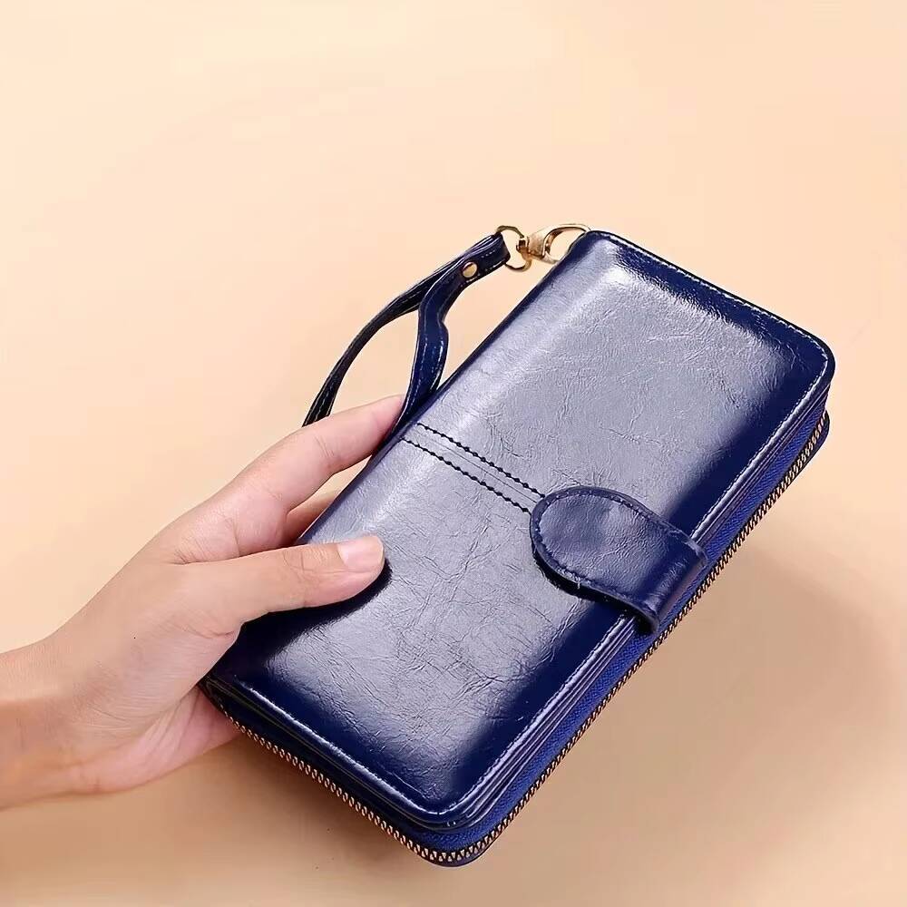 Womens Vintage Oil Wax PU Leather Clutch Wallet Female Large Capacity Phone Purse Ladies Wristband Simple Card Holder Pouch Bag ddmynov