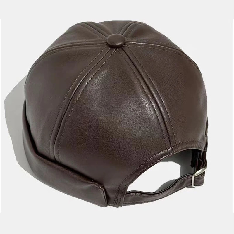 Retro Solid Color Brimless Hat Spring Summer Fashion Casual PU Leather Melon Caps Docker Cap Men Women Adjustable Hip Hop Hats 250715