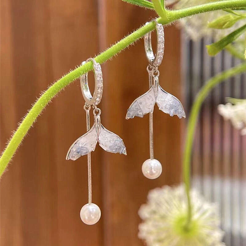 Fish Tail Bead Tassel Fashionable Elegant Face Slimming Versatile Light High-end Earrings Trendy Women