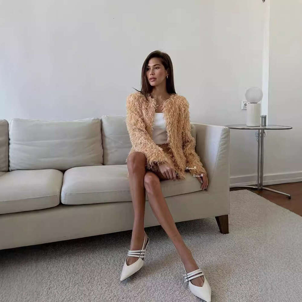 Autumn Winter Tassel Coat Set For Women Elegant Short Top + Skirt New Year B5