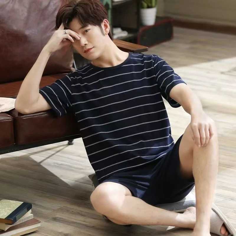 Mens Summer Pajamas Homewear Set of Short-Sleeved Shorts Teenage Students Cartoon Striped Summer Casual Pajamas Homewear Set W250717