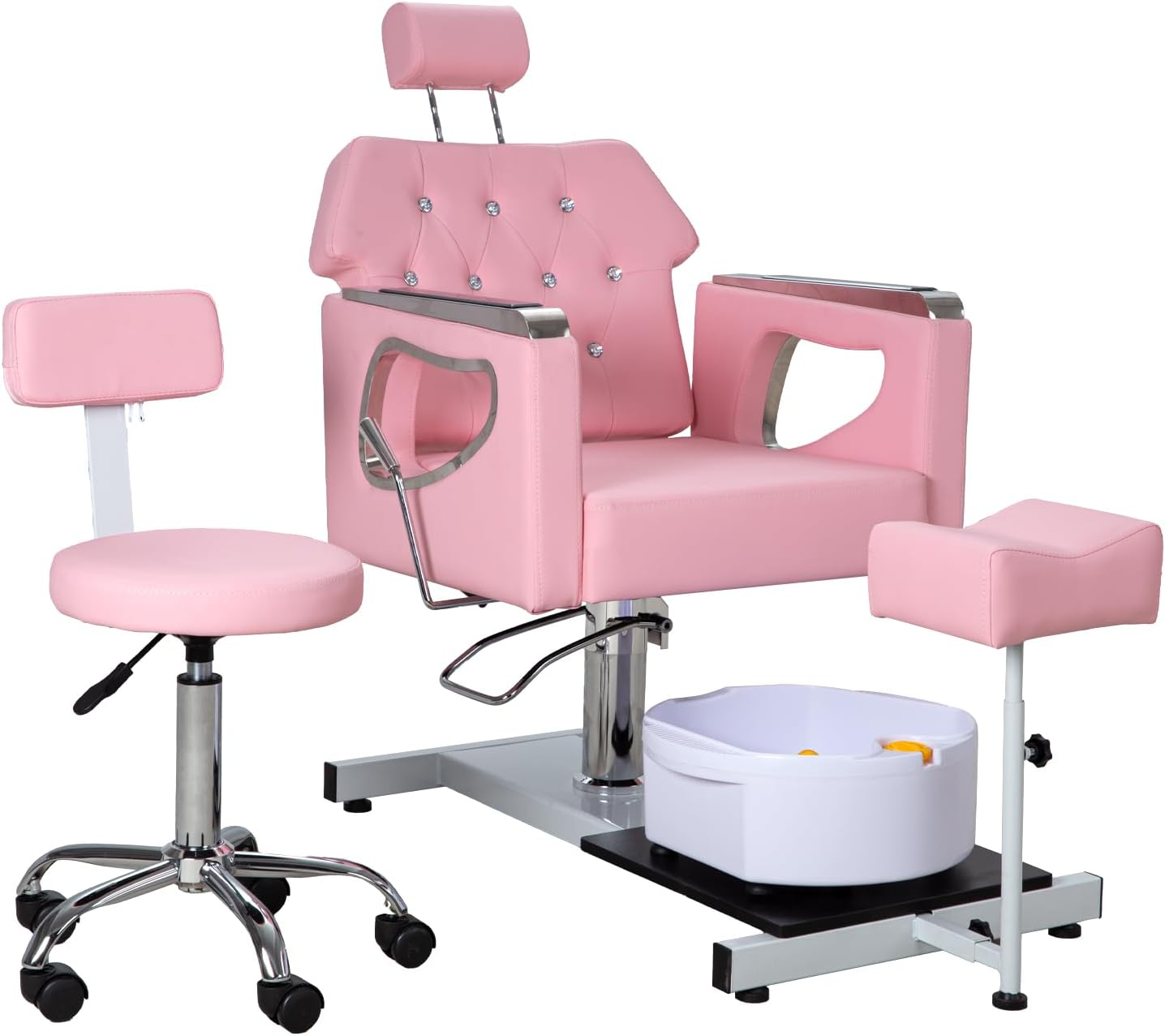 Hydraulic Pedicure Manicure Chair, 360° Rotation, Adjustable Stool - No Plumbing Foot Spa Station with Bubble Massage Basin for Nail Tech/Salon/Home U