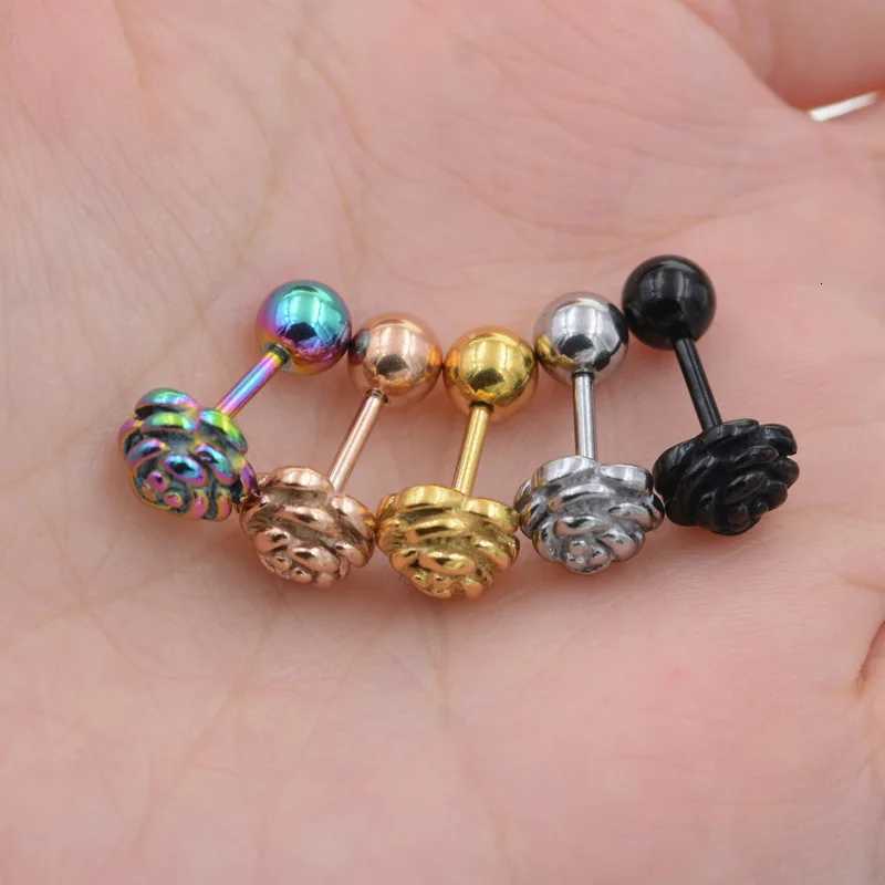 2Pcs/1Pair Blooming Roses Stud Earrings For Women Stainless Steel Screw Ball Ear Cartilage Studs Charm Jewelry y250715