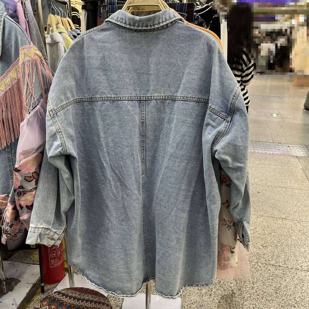 New Blue Jean Jacket Woman American Shirt Fashion Coats Letter Label Loose Denim Coat Medium Long Spring Autumn Tops