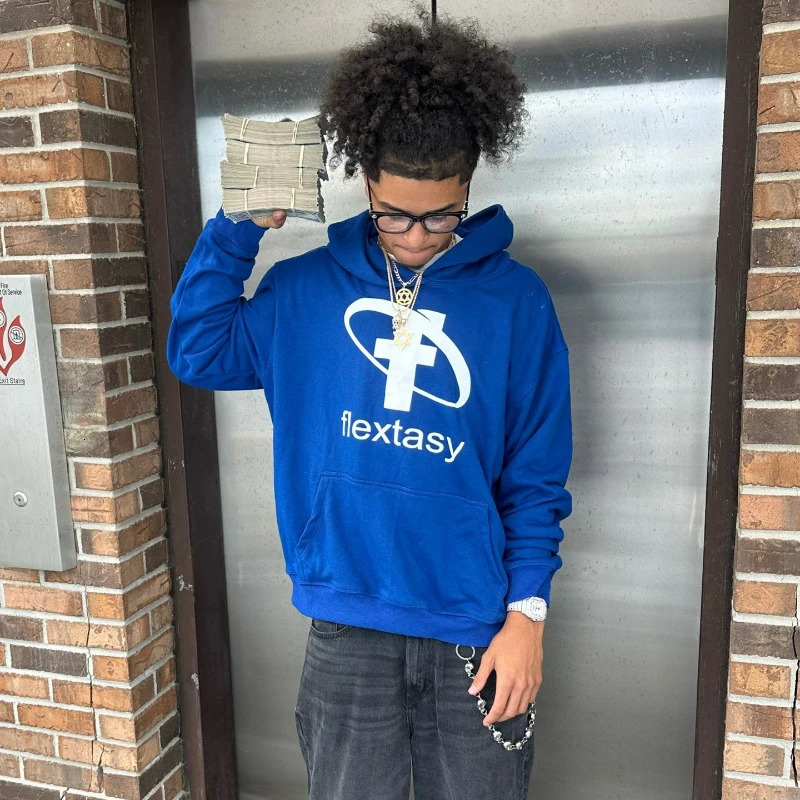 2000s Fashion Harajuku Hoodie Print Casual Gothic Klein Blue Streetwear Unisex Trendy Hip Hop Sweatshirt Oversized Clothes 250716