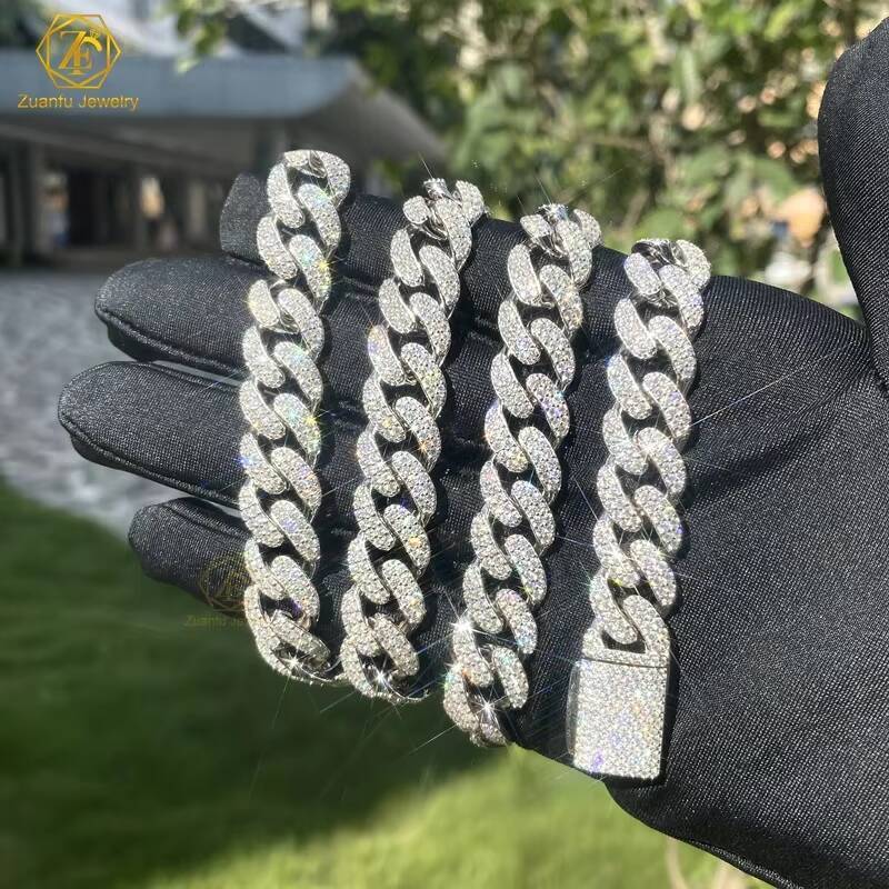 Hip Hop Jewelry Iced Chain Moissanite Clasp Cuban Link Chain 925 Sterling Silver 6/8/10/14/18mm Miami Cuban Bracelet