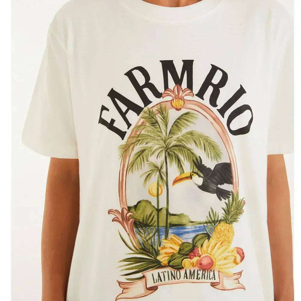 2025 Brazil FARMRIO Summer New Personality Pattern Printed Short-sleeve Men Women The Same Cotton Casual T-shirt
