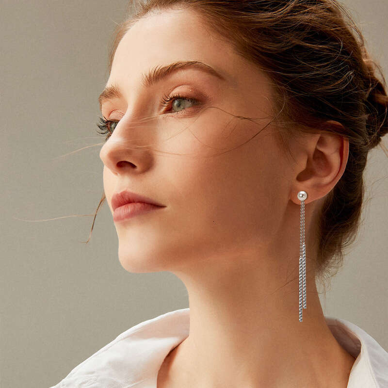 New Fashionable Versatile Crystal Zircon Tassel Long Earrings With Pure Sier Pearl Ear Accessories B21