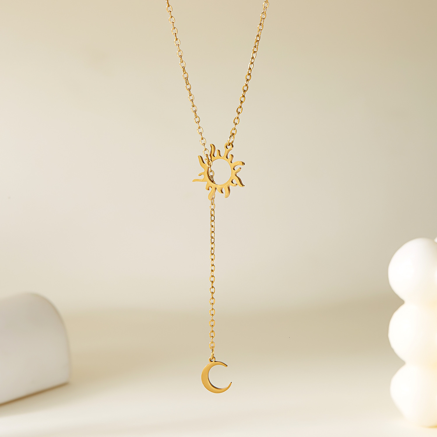Hot New Planet Moon Stainless Steel Double Layer Necklace fashion Plated 18K Gold Female Geometric Stud Earrings