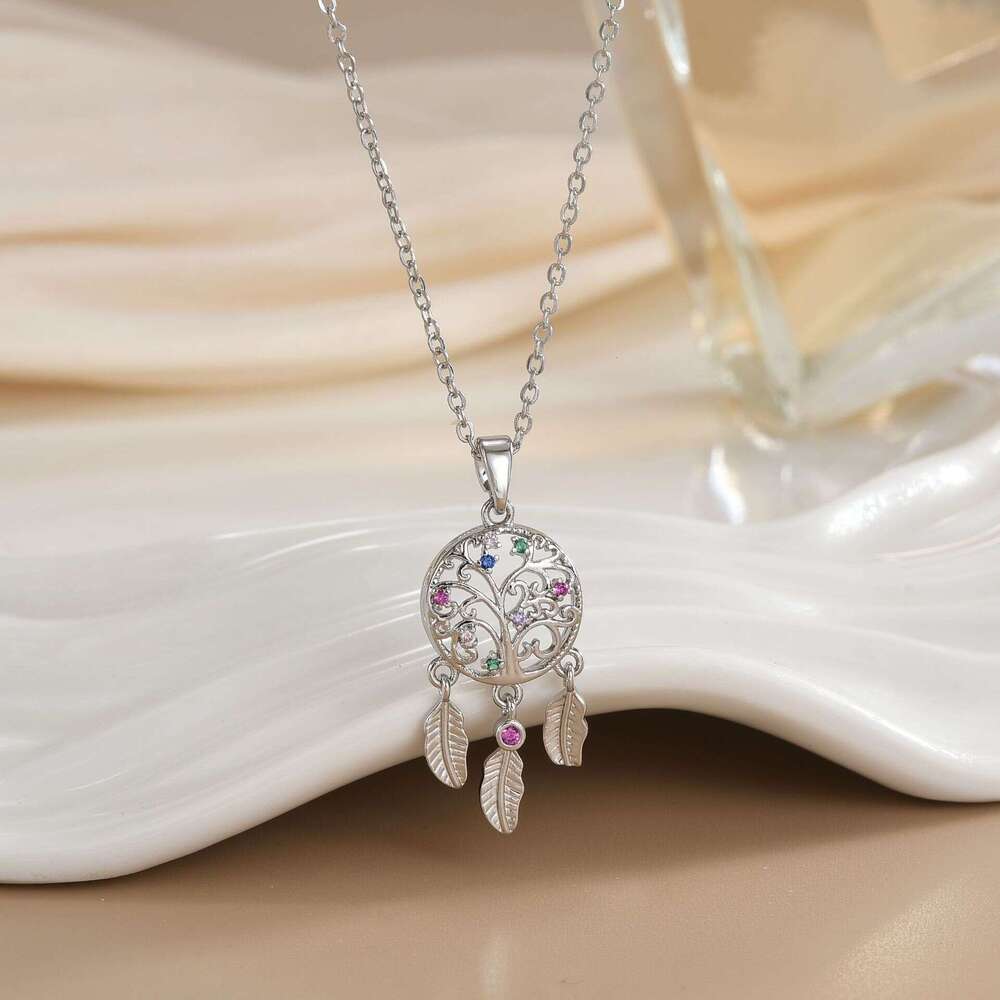 Hot Selling Fashion Copper Gold-Plated Dream Catcher Design Pendant Light Niche High-End Necklace Women's Jewelry 728