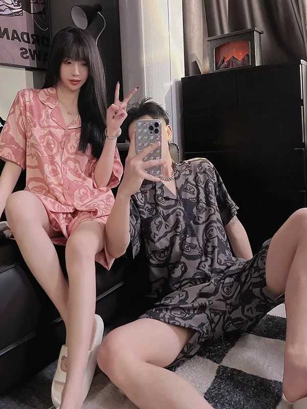 100% Cotton Daimelu Couple Pajamas Mens Ice Silk Suit Summer Korean Large Size Short-Sleeved Male and Womens Sleepwear Set Pajamas Nighty W250717