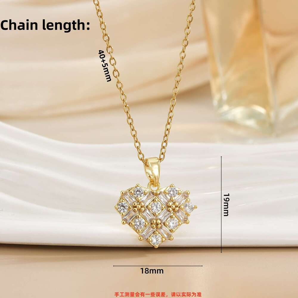 Necklace Women, Internet Celebrity Zircon, Niche Fashion Peach Heart New Design Pendant, Elegant Heart-Shaped Collarbone Chain For Women 135