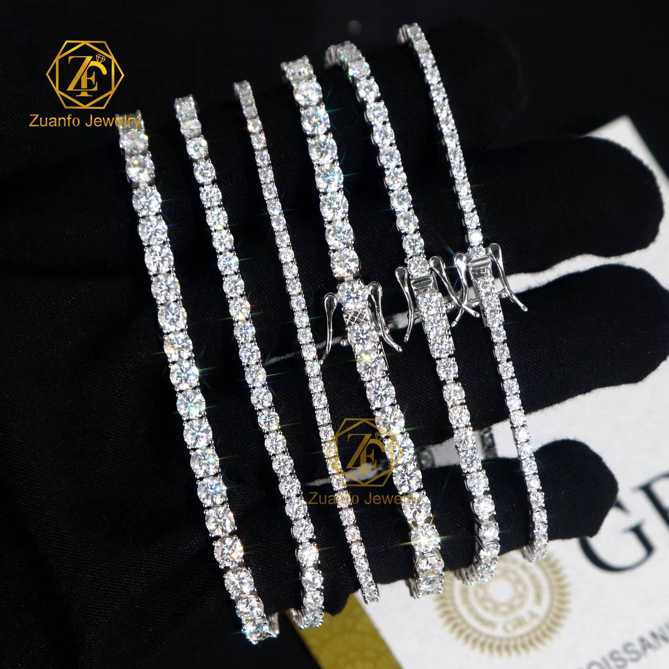 Wholesale Solid Gold Tennis Chain Bracelet 10K 14K White 2mm-5mm DEF VS Lab Grown Diamonds Diamond Bracelets Bangles