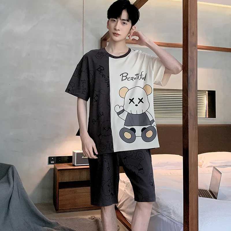 2 Sets of Mens Pajamas Set of Knitted Cotton Students Homewear Short-Sleeved Shorts Cartoon Top Shorts Sleepwear Loungewear W250717