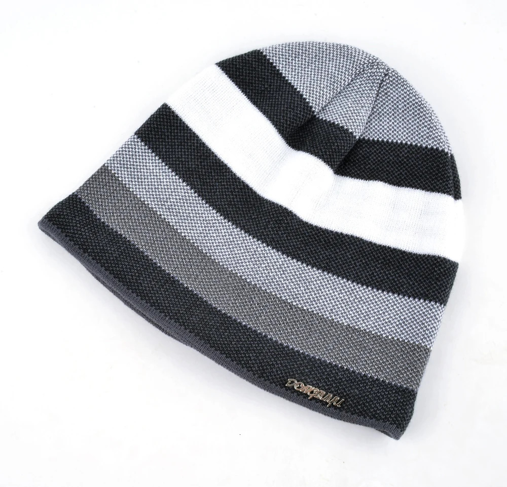 Mens Skullies Hat Bonnet Winter Beanie Knitted Wool Hat Plus Velvet Cap Thicker Stripe Skis Sports Beanies Hats for men 250715