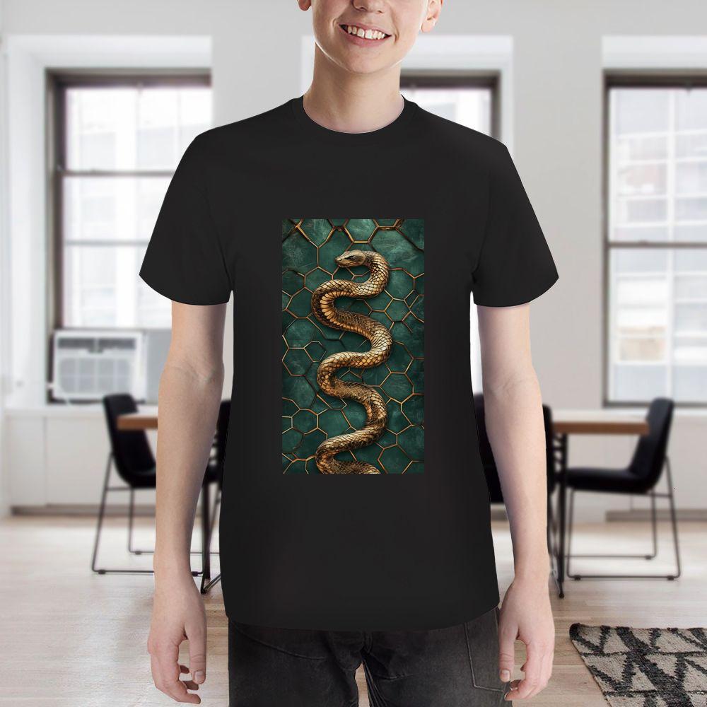 ddmywed Boy and girl Children's T-shirt T-shirt with an image of snake on a green background