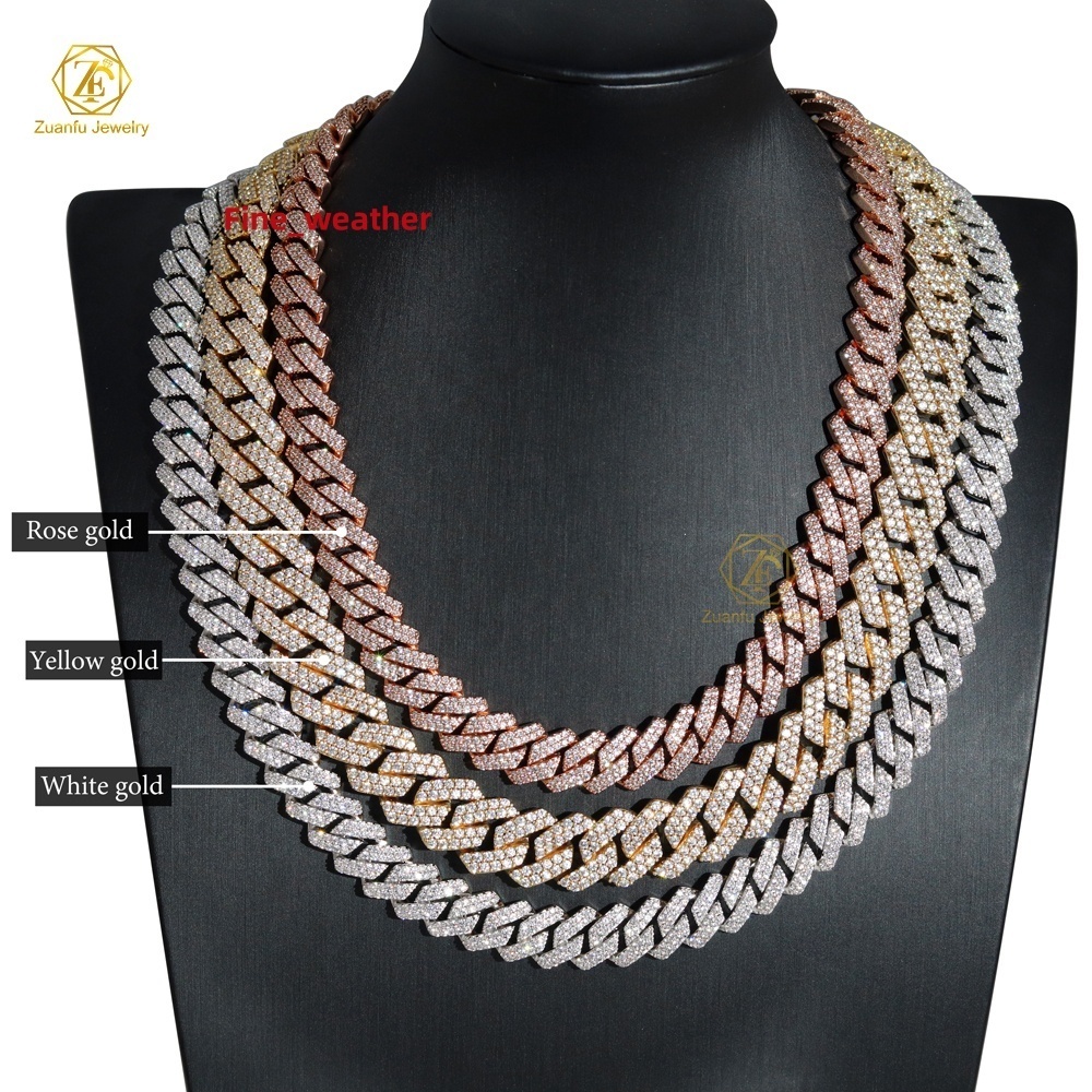 Hip Hop Jewelry 925 Sterling Silver VVS Moissanite Diamond Necklace 8mm 10mm Cuban Classical Link Chains Necklace for Men Women