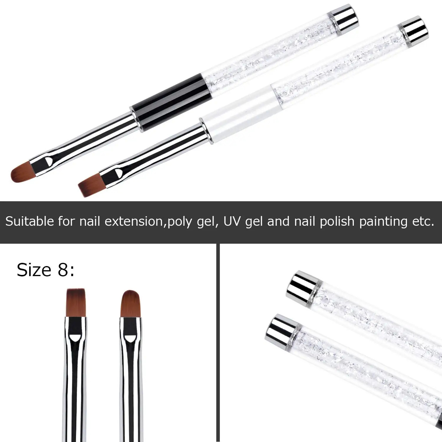 Oval Flat UV Gel Nail Brush Rhinestone Handle Professional Nail Art n Brushes 250716