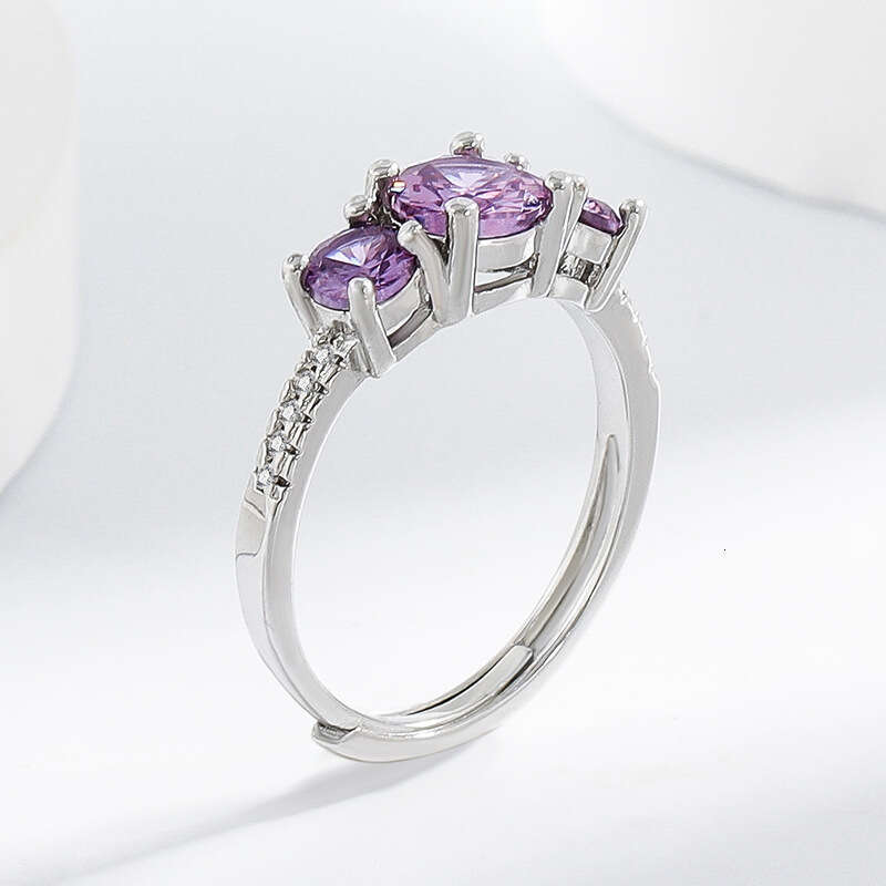 Purple Zircon Women's with Diamond Moissanite Ins Style Personality Open Adjustable Index Finger Ring 7c4