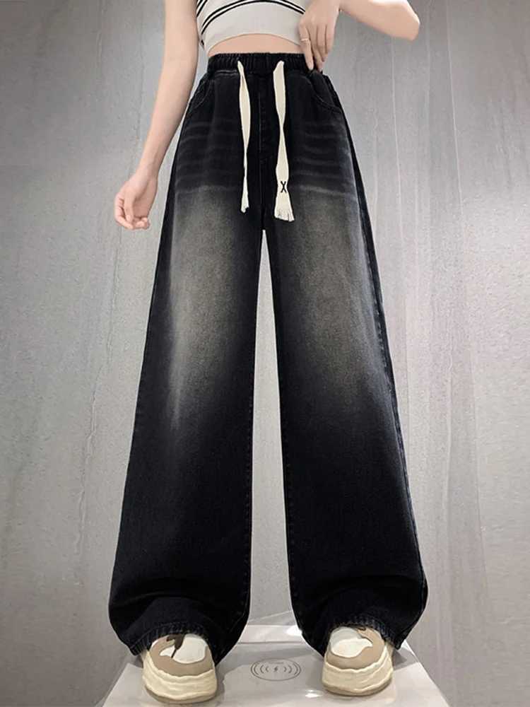 High Elastic Waist Plus Size Jeans For Women 2024 Autumn New Arrival Full Length Black Jeans Women Streetwear Casual Denim Pants R250716
