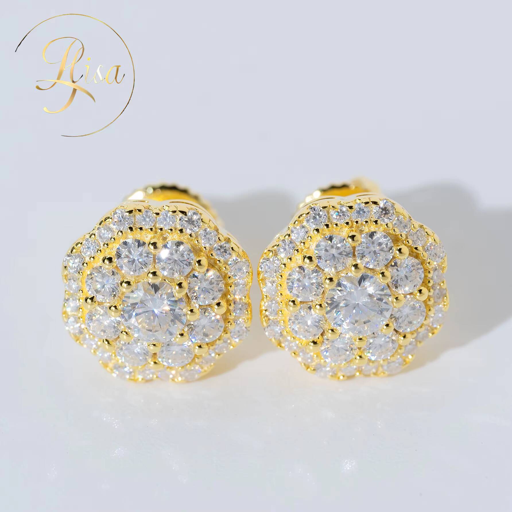 Fast Shipping 1.1CT 925 Sterling Silver Vvs Stud Earrings New Design Yellow Gold Lab Made Diamond Stud Earrings Women Earring