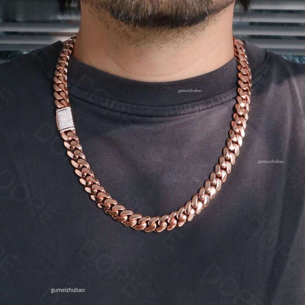 Pass 100% dia test18mm Link Sier Hip Hop Rose Gold Plated Custom Iced Out Clasp Miami Moissanite Cuban ChainTop jewelry necklace