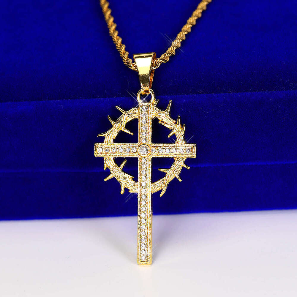 Creative Personality Thorn Cross Rhinestone Trendy Hip-Hop Style Necklace