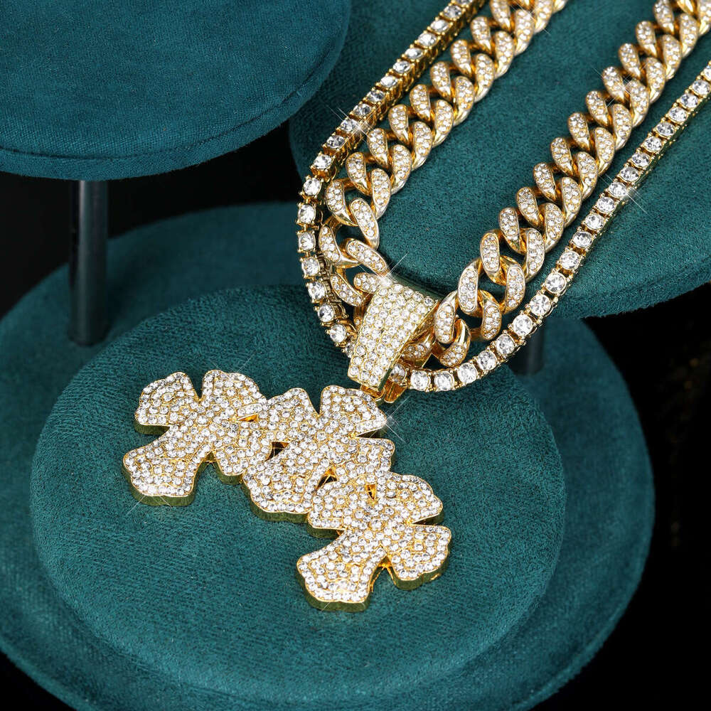Fashion Jewelry Inlaid Dia Spliced Cross Single Pendant Punk Hip Hop Men's Necklace Straight Hair