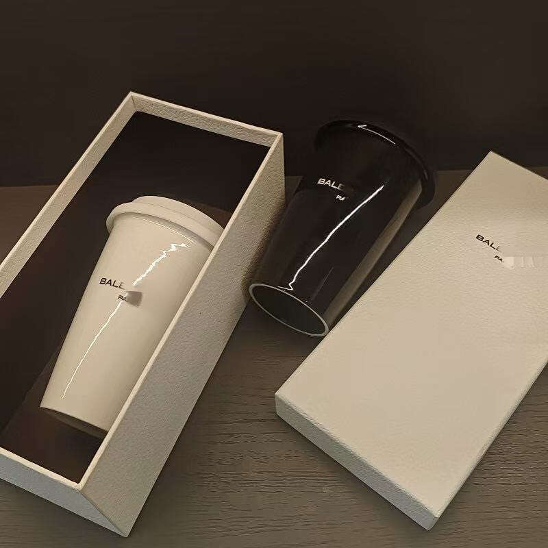 Black And White Travel Mug Ceramic Inner Liner Handheld Coffee Water Cup 255