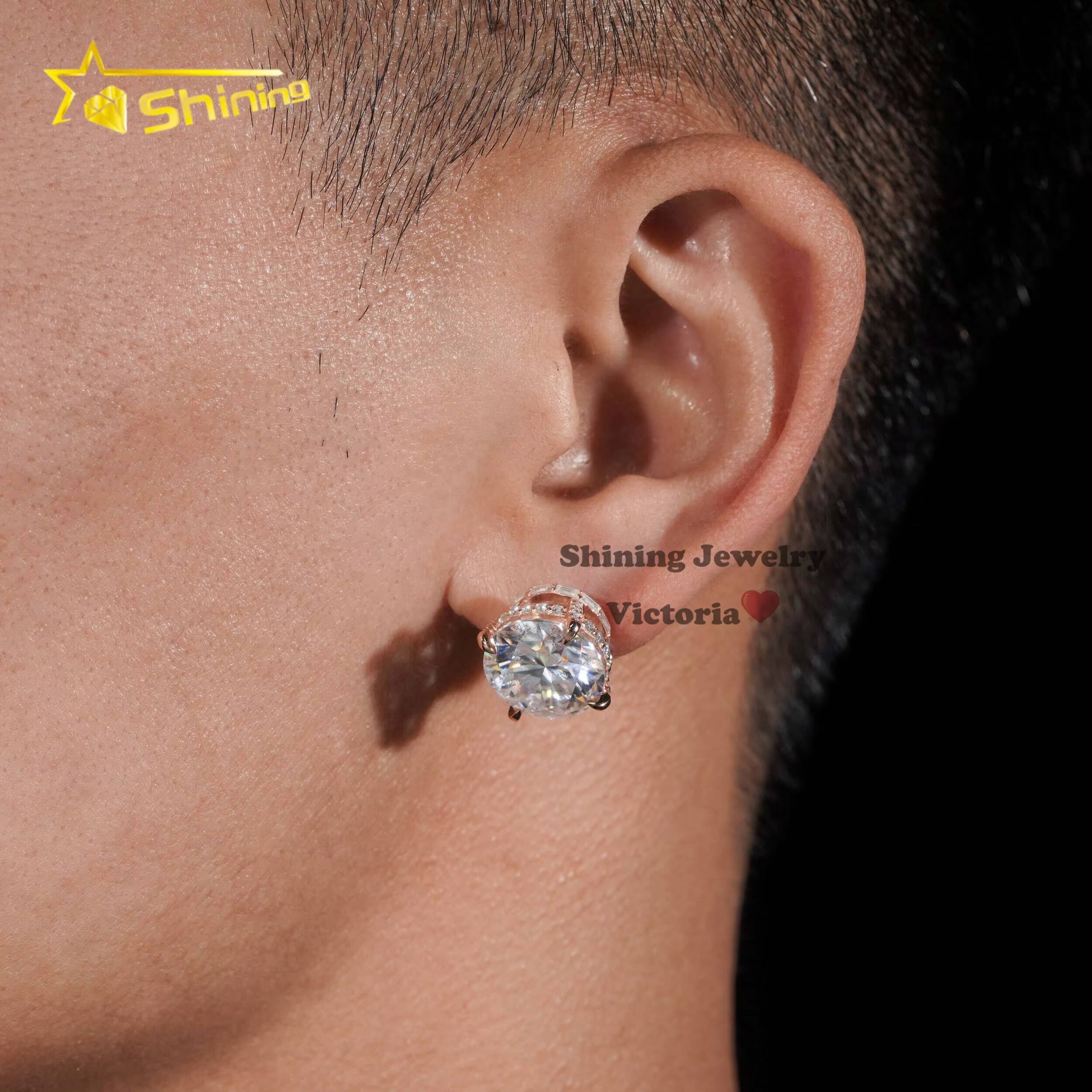 GRA Certificated Pass Diamond Tester Men Earrings 925 Sterling Silver Side Iced Moissnaite Studs13MM Hip Hop Earrings
