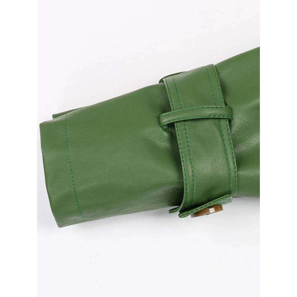 Nerazzurri Autumn Long Cool Green Pu Leather Trench Coat For Women Sashes Single Breasted Stylish Designer Clothes 2022