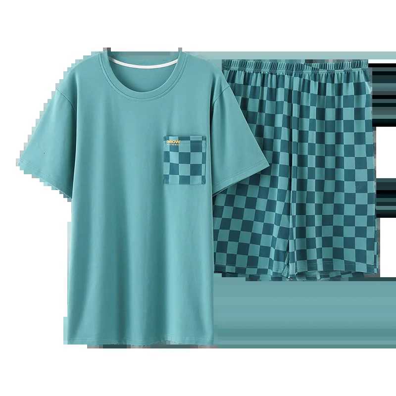 2Pcs Cotton Mens Pajamas Set Short Sleeve Mens Summer Homewear Big Size L-3XL Men Plaid Breathable Sleepwear Men Pajamas W250717