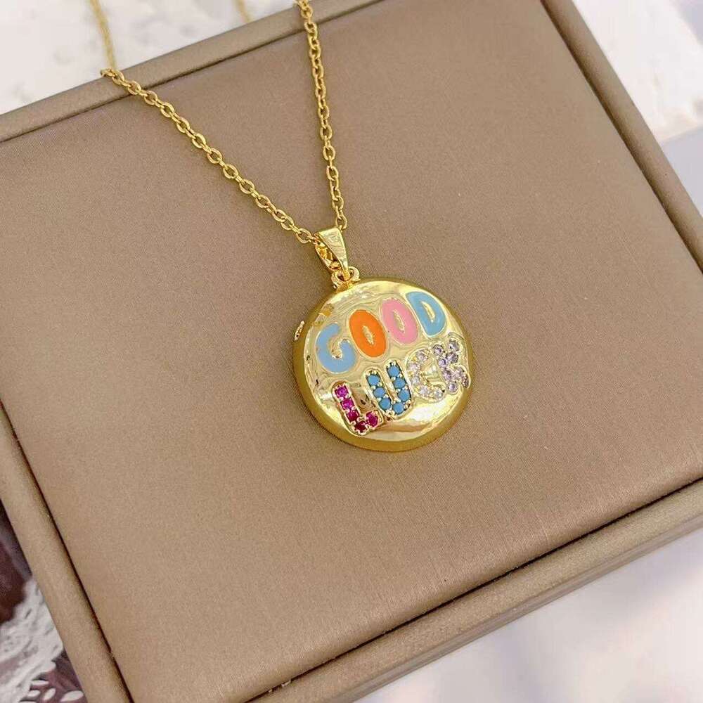 Oil Drop Smiley Face Letter Lucky Pendant Necklace Fashion Versatile Non-Fading Collarbone Chain 2Ed