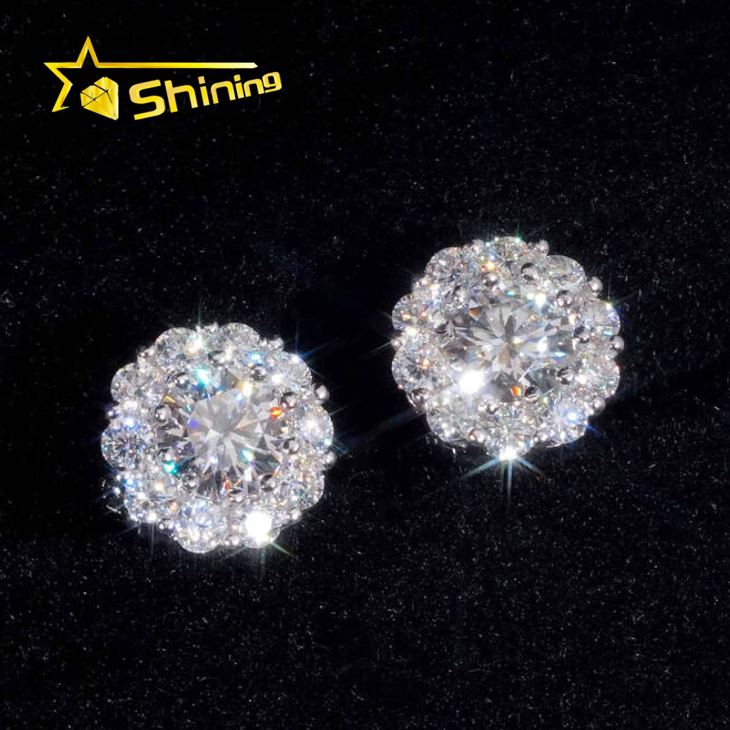 Hip Hop Jewelry Pass Diamond Tester GRA Certified Stocks VVS Diamond 925 Sterling Silver Cluster Moissanite Stud Earrings