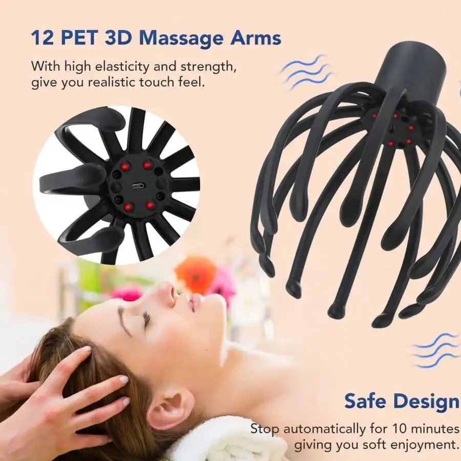 Electric Octopus-Shaped Scalp Massager Hand-Free Head Scratcher For Relieving Hair Stimulation. Rechargeable And Stress Relief 250716
