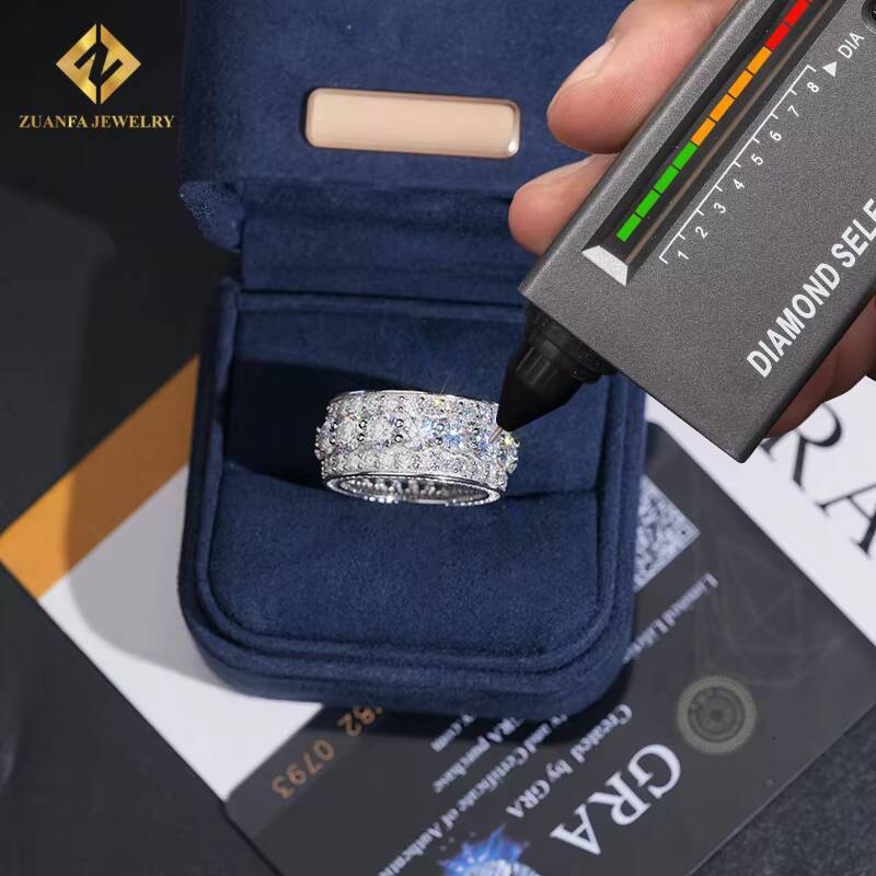 Hot Sale VVS Moissanite Ring Men Hip Hop Pass Diamond Tester Iced Out Fire Jewelry 925 Sterling Silver Full Diamond