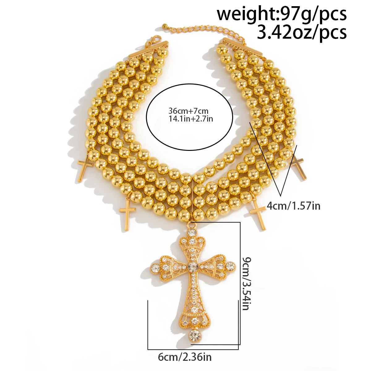 Salircon Exaggerated Inlaid Rhinestone Big Cross Pendant Necklace Women Multilayer Aesthetic CCB Beaded Choker Jewelry 250716