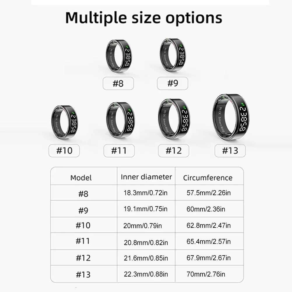 11 Smart Ring with Display Screen and Touch Fitness Sleep Monitor 5 ATM Waterproof Smart Ring Fitness Ring for Android IOS W250717